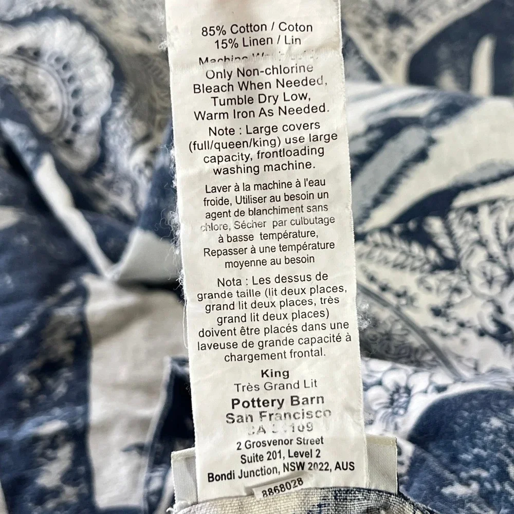 Pottery Barn Ari Elephant Toile Print King Duvet Cover Cotton Linen Blue Boho